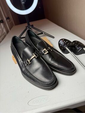 Salvatore Ferragamo shoes loafer black leather GANCINI logo horse bit Sz 12 beat